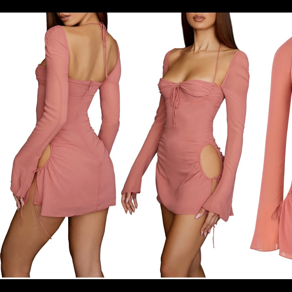 House of CB BABY
Pink Chiffon Cutout Halter Mini Dress